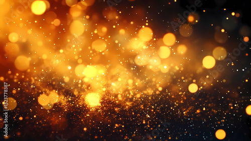 Abstract art with golden particles and flowing light