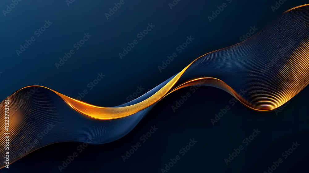 Curved golden wave lines on a dark blue background