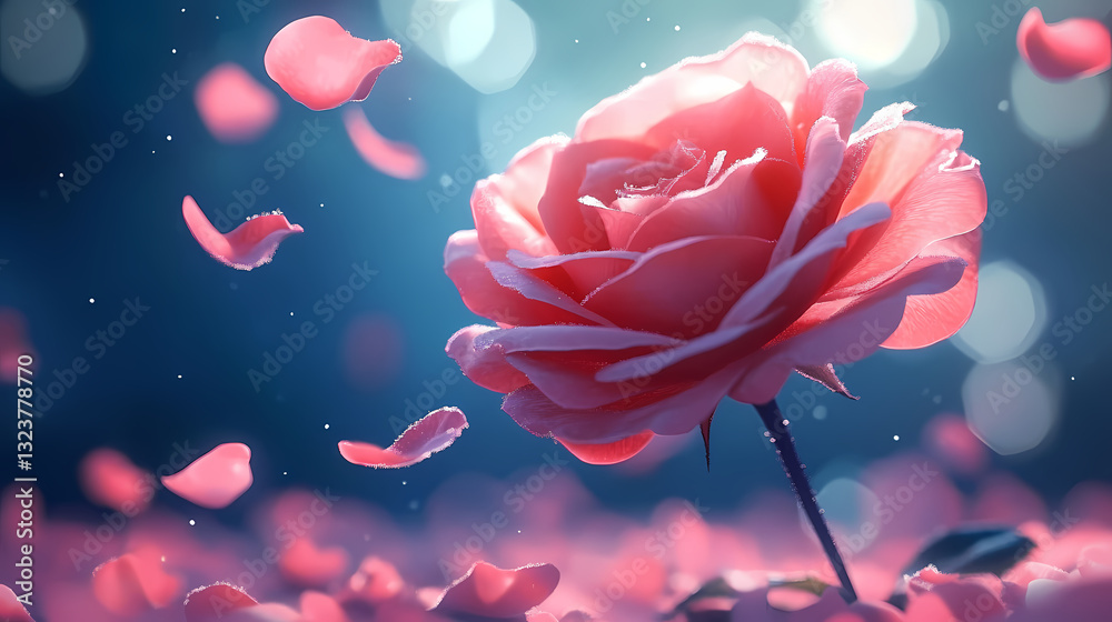 Pink rose in full bloom under sunlight