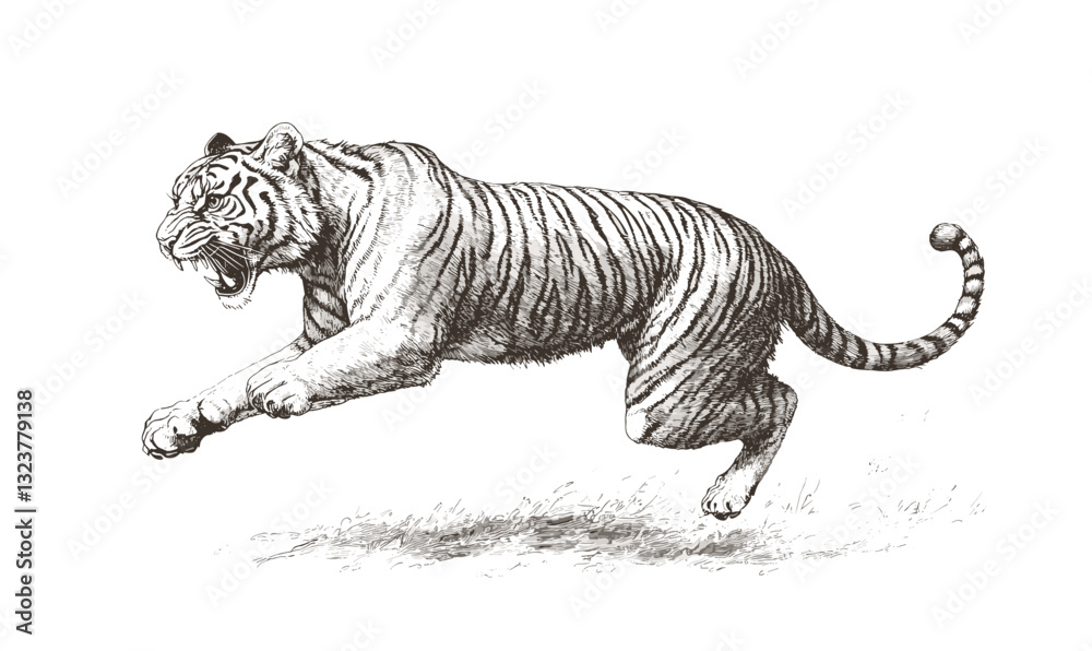 Jumping tiger illustration, wild animal icons set, linear vector. Jumping tiger illustration, wild animal icons set, linear vector.