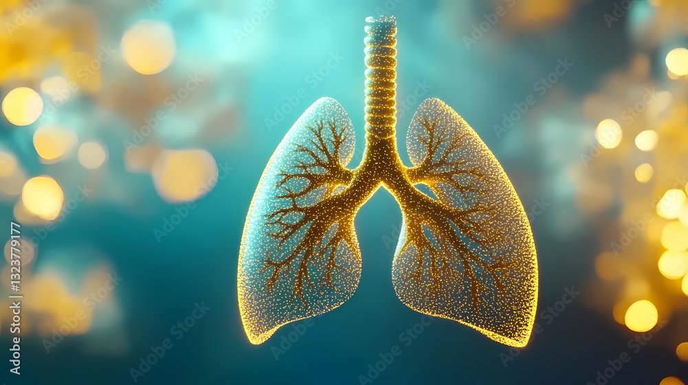 Human lung model in golden color