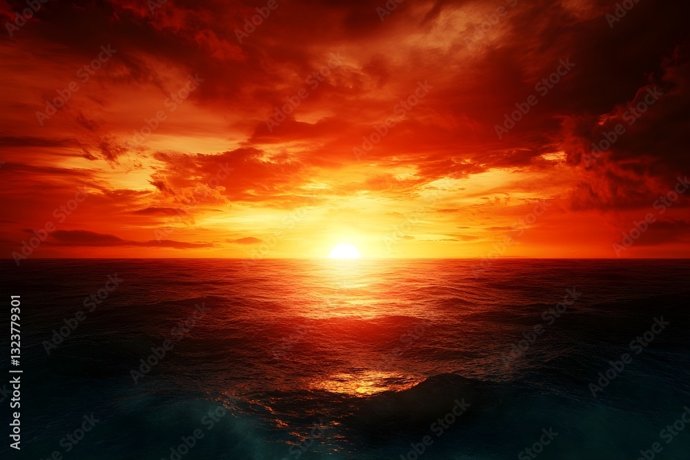 Obraz premium A photo of an endless savanna under a deep red sunset