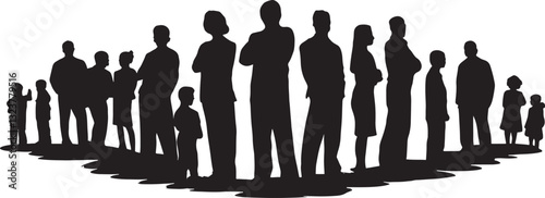 Vector, isolated, silhouette of a large group of standing people