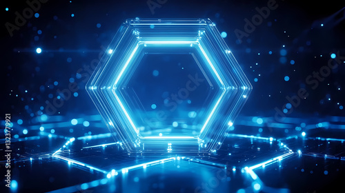 Obraz na płótnie Glowing blue hexagonal structure with circuit design w salonie