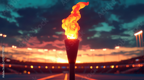Obraz na płótnie Torch burning with orange-red flames at sunset w salonie