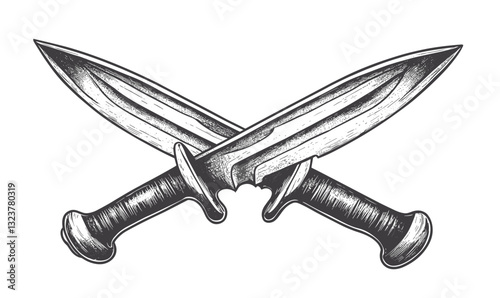 Crossed daggers linear icons set - vector.