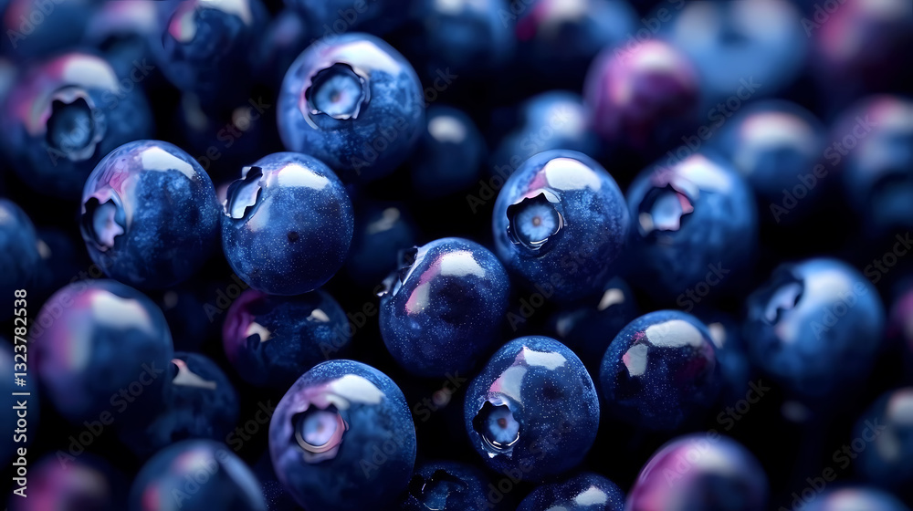 Close-up of fresh blueberries with droplets