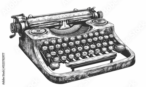 Vintage typewriter icon set, flat style vector.