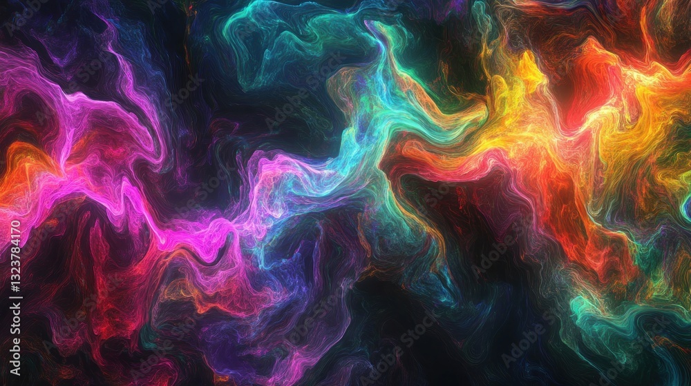 Abstract swirling nebula of cosmic gas and dust, vibrant colors on dark background Abstract swirling nebula of cosmic gas and dust, vibrant colors on dark background