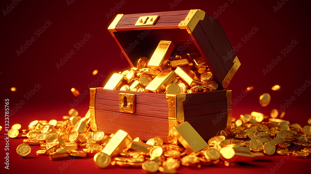 Treasure chest filled with gold coins