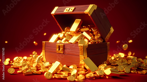 Obraz na płótnie Treasure chest filled with gold coins w salonie