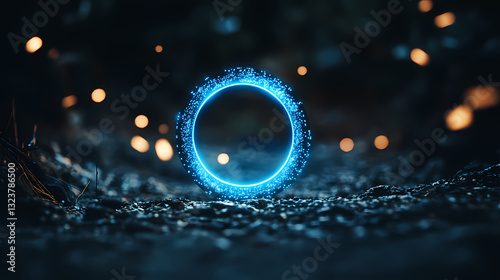 Obraz na płótnie Glowing blue circle on dark background w salonie