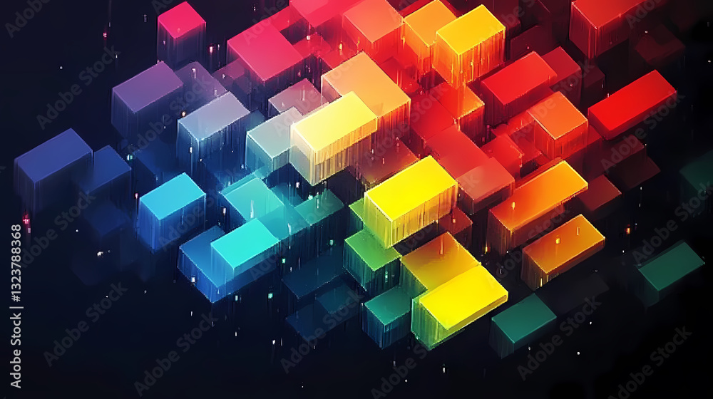Abstract colorful blocks in 3D on dark background