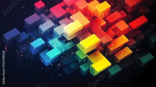 Obraz na płótnie Abstract colorful blocks in 3D on dark background w salonie