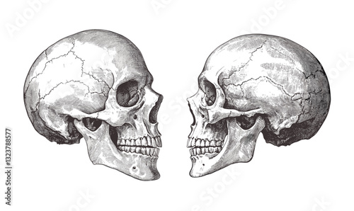 Human skull side view vector icons set, anatomical flat style drawing.