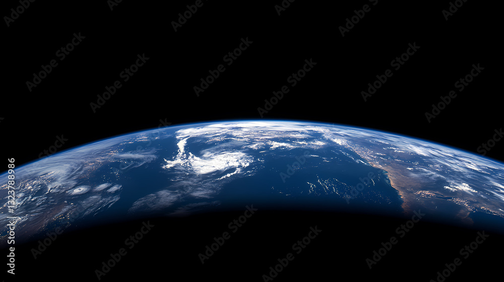 Earth from space with blue and white clouds