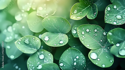 Close-up of green leaves with water droplets