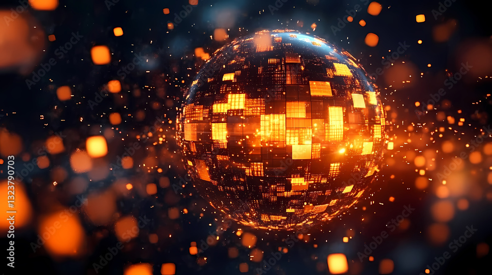 Glowing orange sphere floating in dark space