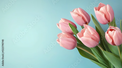Pink tulips on a blue background