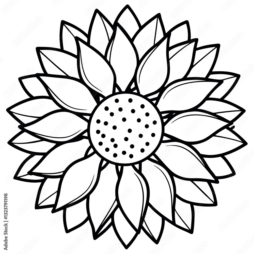 Sunflower outline-with-tiny engraved-seeds modern. Sunflower outline-with-tiny engraved-seeds modern.