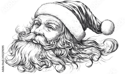 Santa claus portrait with flowing beard, christmas holiday theme – linear icons set, vector.
