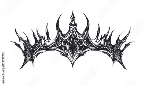 Ornate tribal tattoo design with sharp spikes and curves, intricate details, vector, flat icons set.