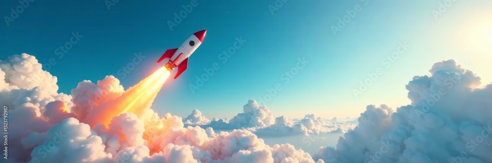 Rocket soaring through the atmosphere with a bright blue sky background, digital marketing strategies, rocket propulsion Rocket soaring through the atmosphere with a bright blue sky background, digital marketing strategies, rocket propulsion