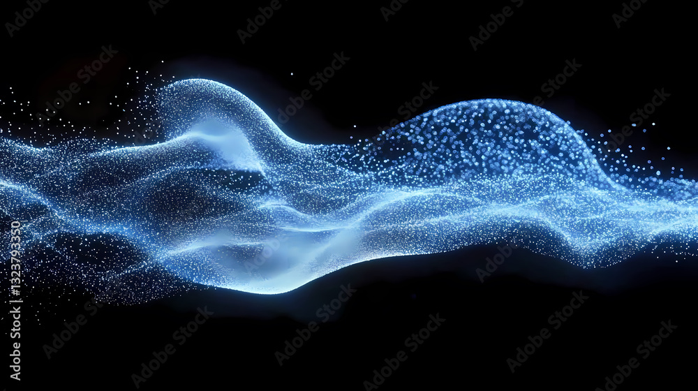 Flowing blue particles on dark background