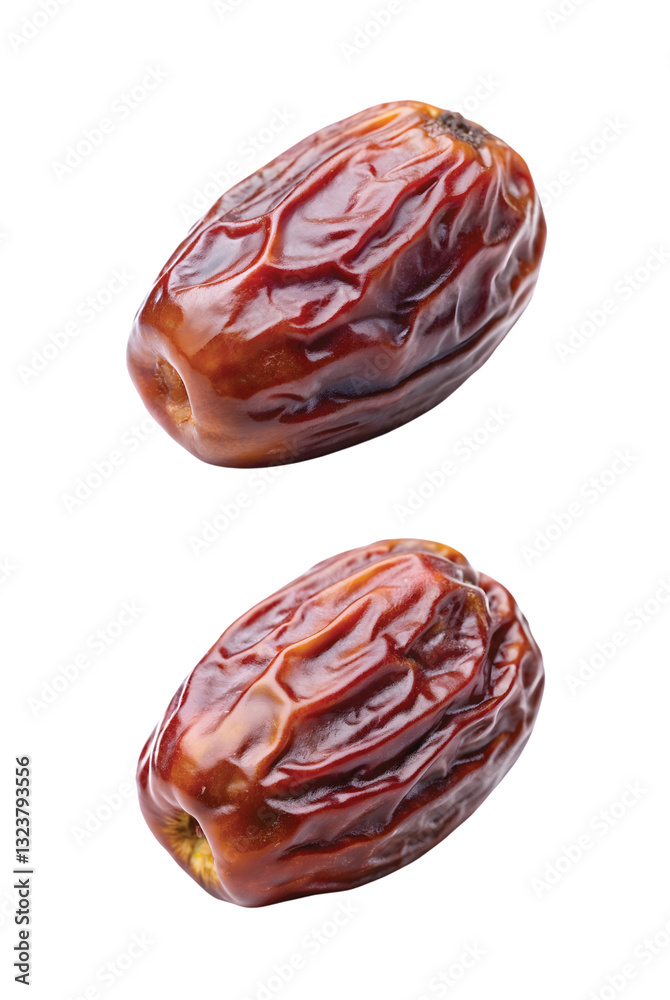 Dried Date Fruits with Rich Brown Color and Wrinkled Sweet Surface. Cut out. Dried Date Fruits with Rich Brown Color and Wrinkled Sweet Surface. Cut out.