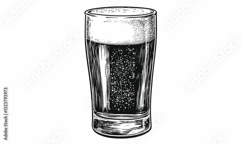 Beer glass with foam in linear style - icons set, vector.