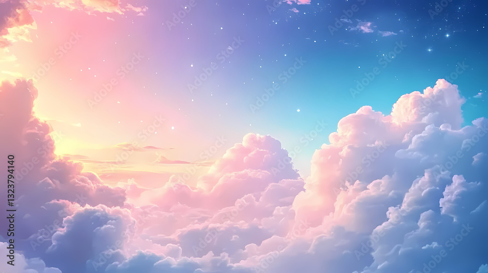 Dreamy sky with pastel clouds in gradient colors
