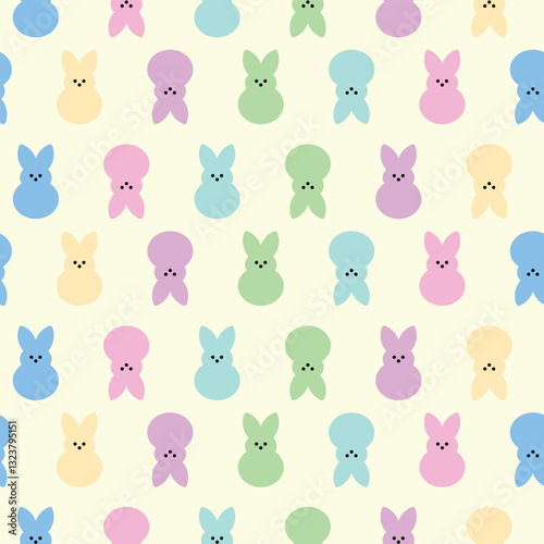 Seamless pattern with colored marshmallow Easter bunnies