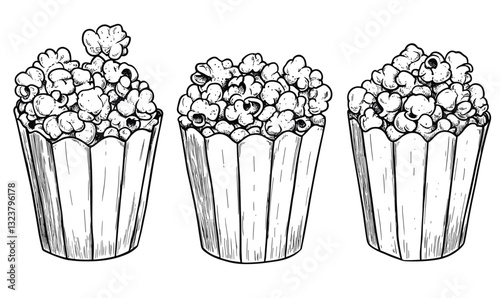 Popcorn buckets icon set - flat vector - linear style.