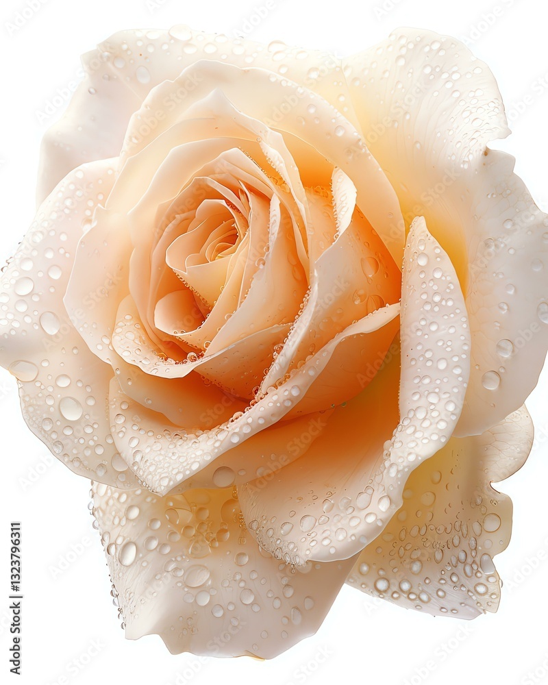 Fototapeta premium A close-up of a delicate peach rose adorned with fresh water droplets.