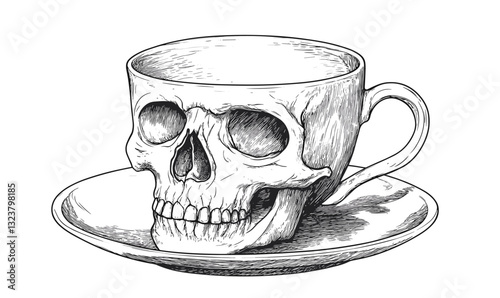 Skull teacup design vector, linear icons set.