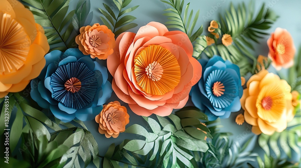 custom made wallpaper toronto digitalVibrant Paper Flowers Blooming on a Sunny Wall, Bringing a Burst of Color and Cheer to Any Room