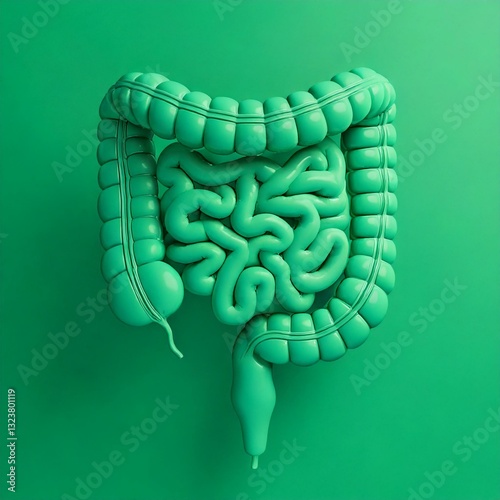 Green Large Intestine, Medical 3D Illustration