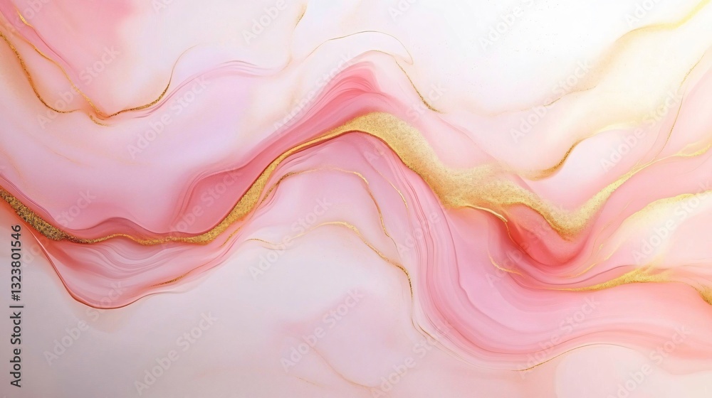 Obraz premium Elegant abstract art featuring pastel pink and gold swirls, perfect for luxury wedding invitations, Mother's Day cards, or Women's Day promotions.