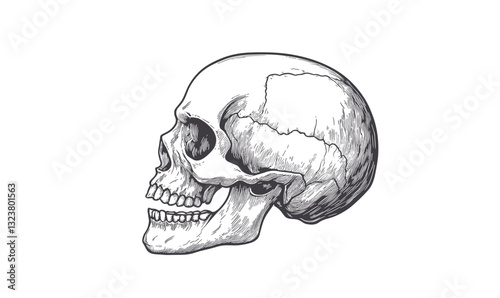 Human skull side view in flat design - vector icons set.