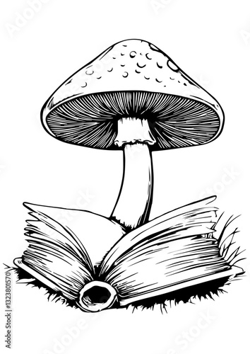 Mushroom illustration, vector mushroom with book art, Gift idea, printable, engrave laser, digital prints, mushroom design, vector illustration, cricut, sublimation, logotype design, fantasy 