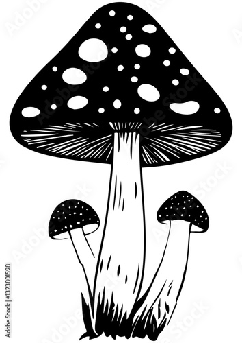 Mushroom illustration, vector fly agaric mushroom art, Gift idea, printable, engrave laser, digital prints, mushroom design, vector illustration, cricut, sublimation, logotype design, fantasy 