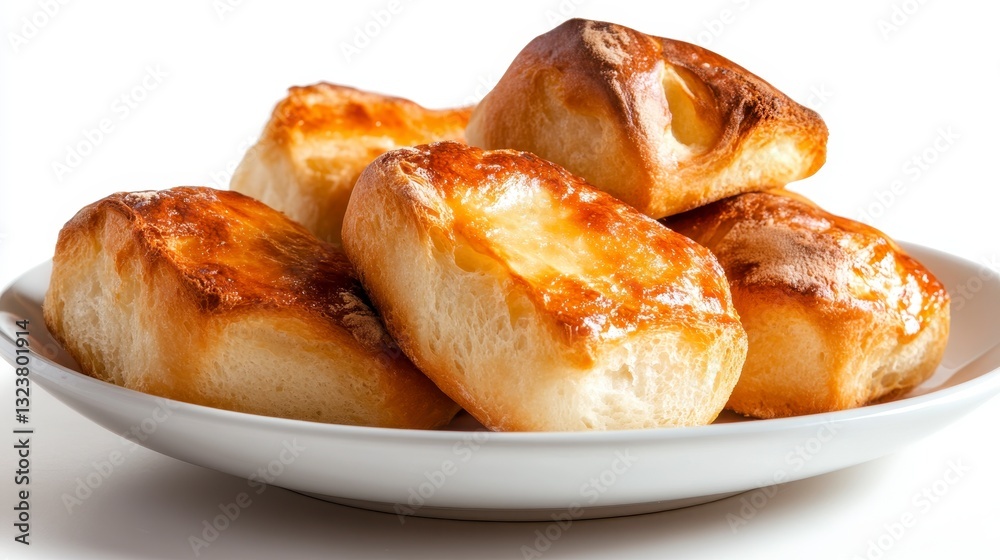 Freshly Baked Bread on White Plate, Soft Crust and Golden Color, Elegant Presentation, Ideal for Culinary and Food Content Freshly Baked Bread on White Plate, Soft Crust and Golden Color, Elegant Presentation, Ideal for Culinary and Food Content
