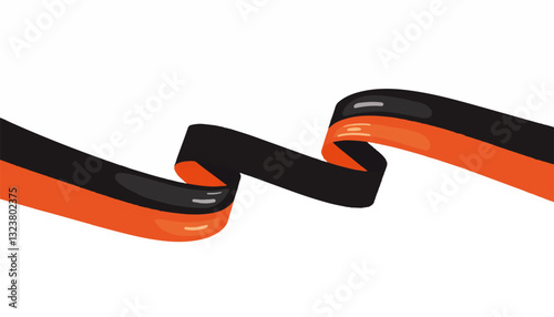 Ribbon in black and orange colors twisting on white background