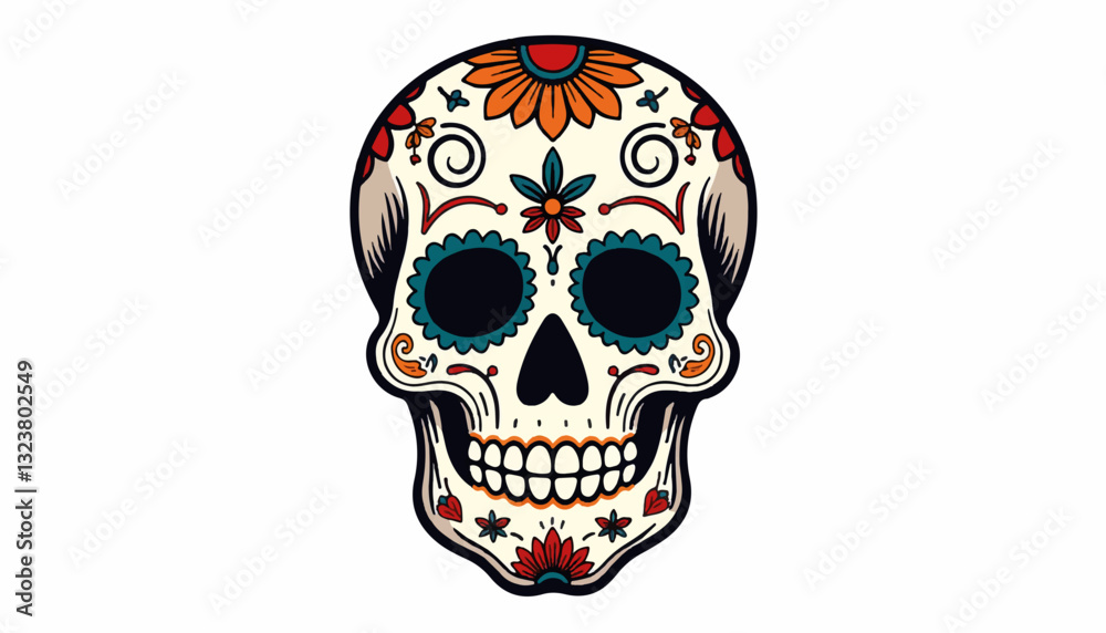 Fototapeta premium Decorative skull with floral patterns in vibrant colors