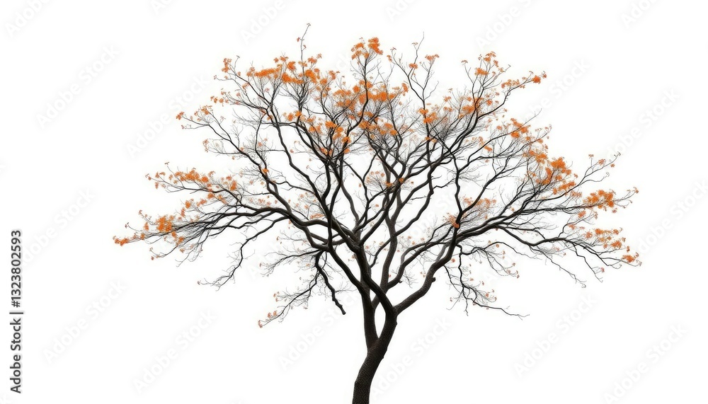 Lone deciduous tree, branches reaching skyward, stark white backdrop, isolated, background Lone deciduous tree, branches reaching skyward, stark white backdrop, isolated, background