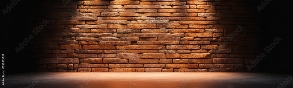 Obraz premium warm, illuminated brick wall creates captivating backdrop, perfect for showcasing art or photography. textured surface adds depth and character to any setting