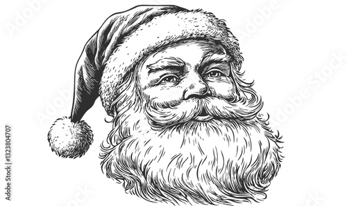 Santa claus face icon set: hand-drawn vintage style, christmas, holiday, festive vector, linear icons set.