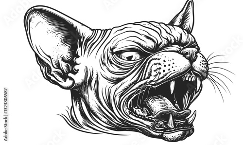 Fierce bulldog head with open mouth, line art vector, linear, icons set.