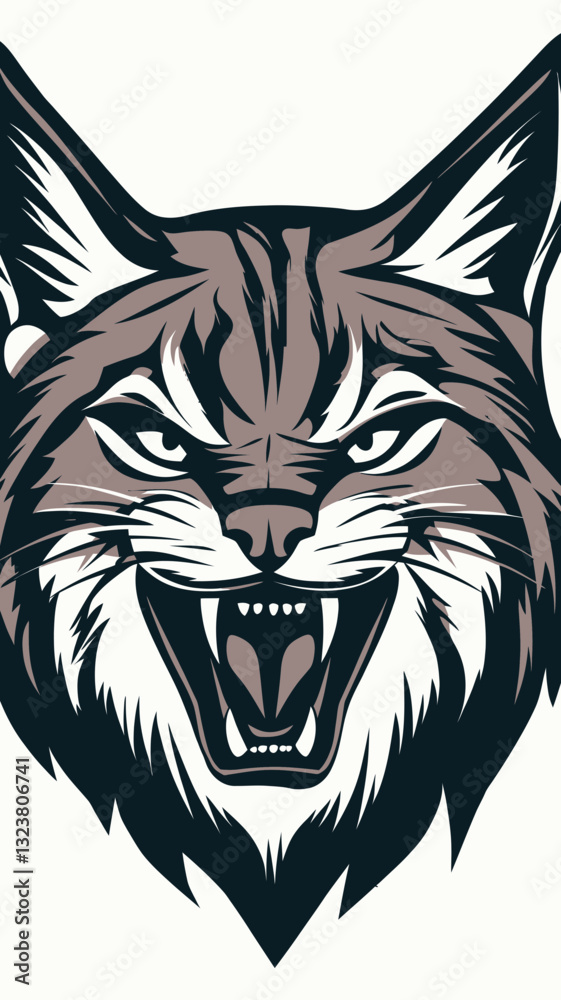 Fierce Wild Bobcat Head Illustration - Angry Lynx Vector Artwork for Wildlife Designs Fierce Wild Bobcat Head Illustration - Angry Lynx Vector Artwork for Wildlife Designs
