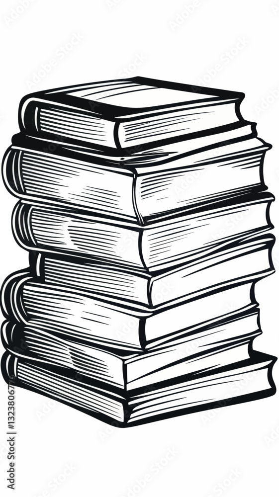 Naklejka premium Vintage Book Stack Engraving Vector Art - Academic and Literary Concept Design